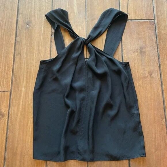Rag & Bone Collins Sleeveless Top Keyhole Twist  Drapey Crop Black SZ M NWT - Picture 2 of 11